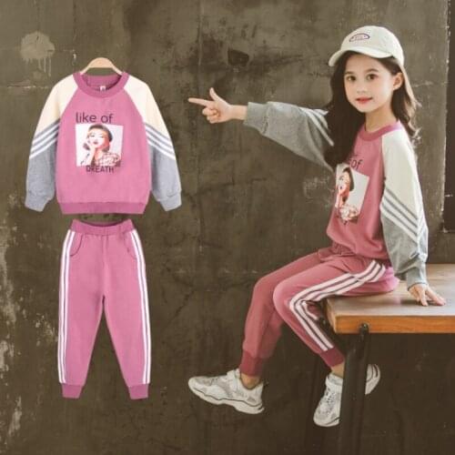 Girls Suit Sweatshirts +Pants 2Pcs/Sets 2021 Scoop Spring Autumn Teenagers Outwear Kids Cotton Tracksuit Sport Suits Children Cl