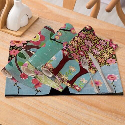 Tableware Mat Polyester Linen Placemat Plant Prints For Kitchen Dining Table Waterproof Coaster Modern Pad Home Decor 30*40cm/pc