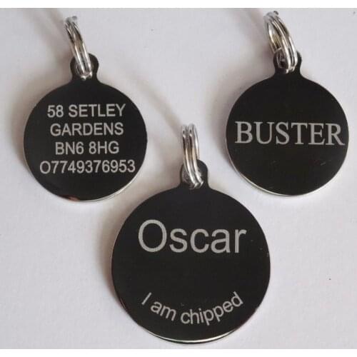 Laser engraving dog tag cheap stainless steel round dog tag low price custom black dog tag with words