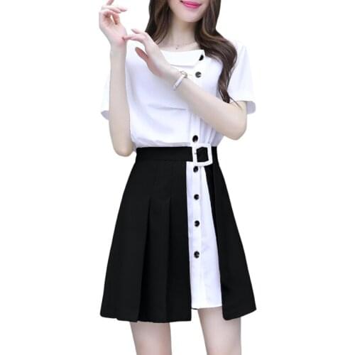 Summer Womens Shirt Dress 2021 New Casual Womens Clothing Two-Piece Short Dresses Fashion Single-Breasted A-line Dress Female