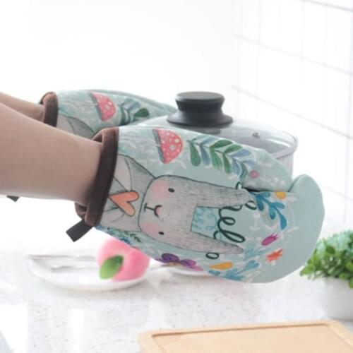 Oven Gloves Cute Cartoon Thickened Baking Anti-Scald Insulation Gloves Oven Microwave Oven Potholder Baking Kitchen Tools