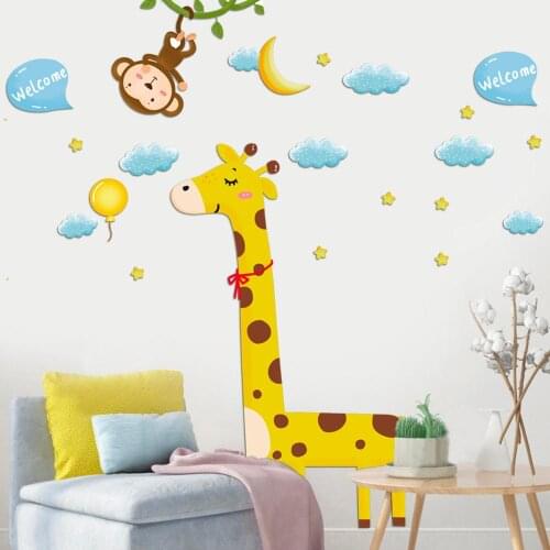 Cartoon Giraffe Monkey Clouds Wall Sticker Home Decoration Wallpaper For Living Room Bedroom Sofa Background Decor Wall Decal
