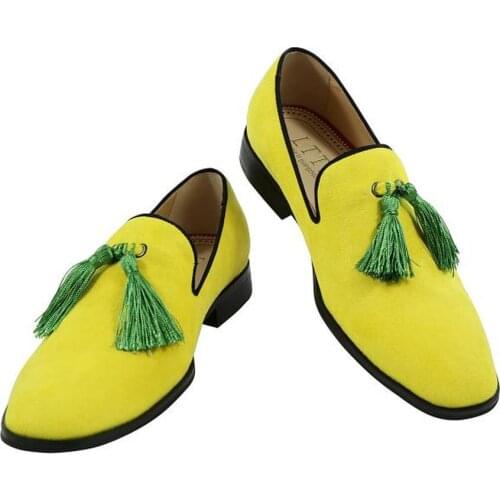 Mens Flats Suede Leather Driving Moccasins Tassels Shoes Pumps Loafers Yellow Casual Round Toe Plus Size New 2021