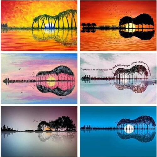 Diy 5d Diamond Painting New Arrival Guitar Photo from Full Water Diamond Head Kit Diamond Mosaic Sunset Crafts