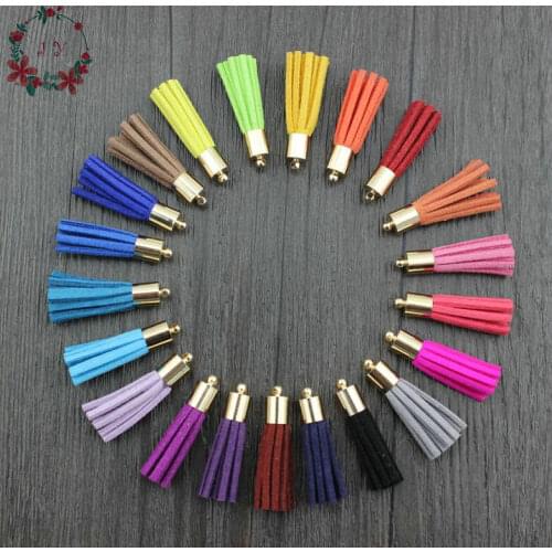 Set of 50pcs 35mm Suede Tassels Faux Leather With Gold Caps Charms pendant, Accessories for Garment ,Earring,DIY projects