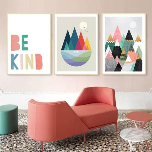 Rainbow Colours Cartoon Wall Art Canvas Painting Pretty Mountains Nordic Posters and Prints Decorative Picture Modern Home Decor