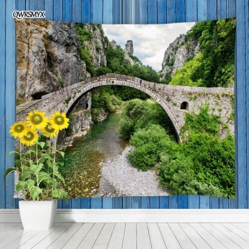 Landscape Tapestry Wall Hanging Stone Arch Bridge Over The Stream In The Valley Scenery Living Room Bedroom Art Decor Tapestries