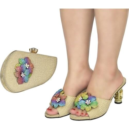 New Women Sandals Elegant Nigerian Women Pumps Shoe for Party High Quality African Shoes and Bag Set Decorated with Rhinestone