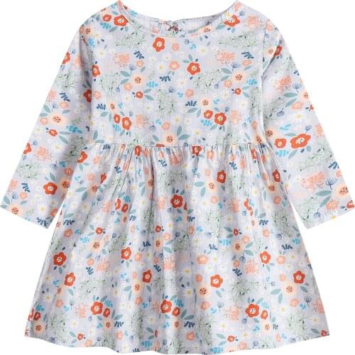 ZWY1223 Spring New Childrens Clothing Girls Dresses Baby Children Flowers Pattern Princess Dress Little Girl Clothes