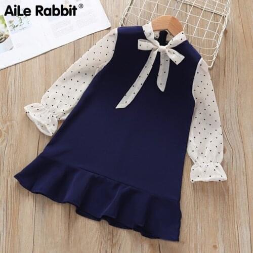 2019 Autumn Girls Dress New Arrival Girl British Style Dress Long Sleeve Chiffon Polka Dot Dress 2-7 Years Old For Girls