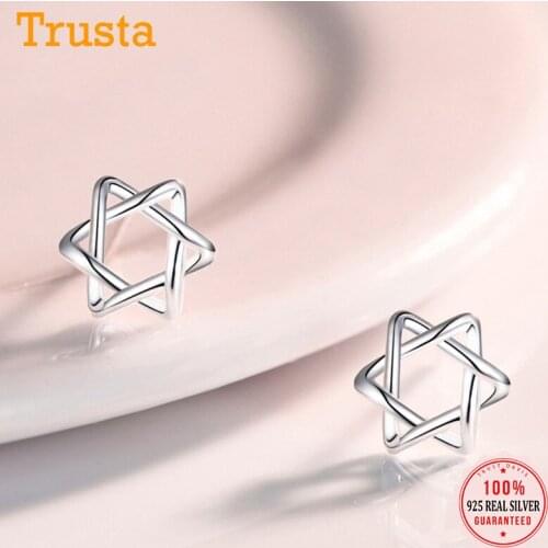 Trustdavis Real 925 Sterling Silver Charm Geometric Weaving Star Stud Earrings For Women Wedding Party Fine Jewelry Gift DA1635