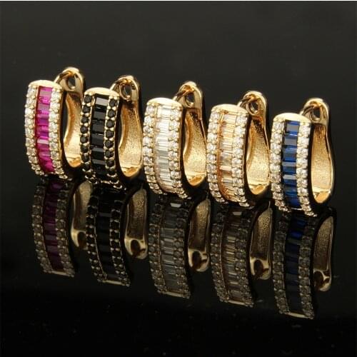 Brazil U Style Brincos Multi-tone Hoop Earrings Colored Pedra Micro Pave Gold Color Wedding Engagement Huggie Earrings for Women