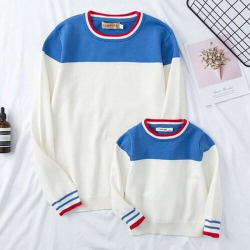 Spring Autumn Family Matching Clothes Outfits Adult Kids Stripe Pullover Sweaters Mother Daughter Sweaters Womens Pullover Tops