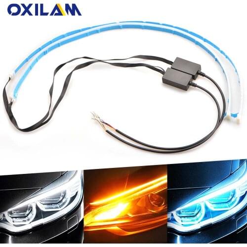 Universal 2PCS 3 Modes Dynamic Flowing LED DRL Bulb Car Daytime Running Lamp Turn Signal Lights Flexible Multi-color Light Strip