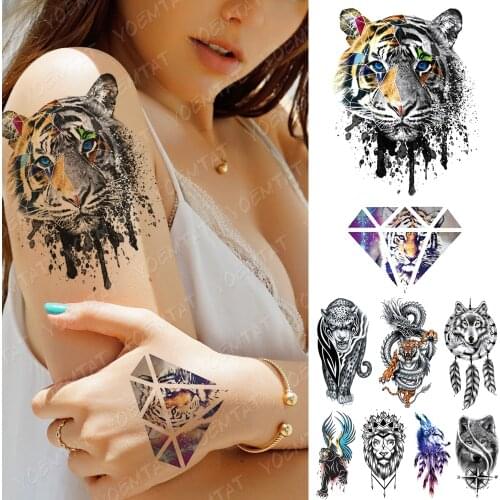 Waterproof Temporary Tattoo Sticker Geometric Tiger Lion Wolf Fox Flash Tattoos Dragon Body Art Arm Fake Sleeve Tatoo Women Men