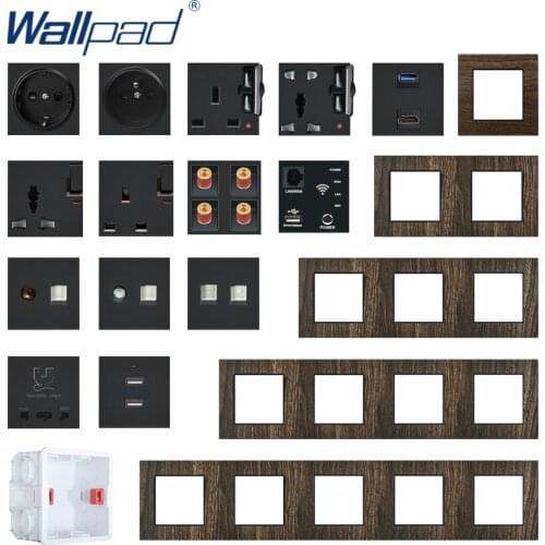 Wallpad DIY Module Wood Texture Aluminum Panel Wall Power Socket Electrical Outlet S6 Function Key Free Combination