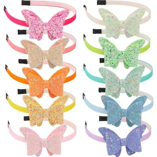 XIMA 10pcs/lot Glitter Butterfly Hair Bows Headband for Girls Kids Shiny Star Hairbands Party Hair Hoops Child Hair Accessories