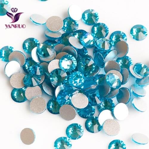 SS20 Aquamarine Blue Round Flat Backs Rhinestones Nail Designs Non HotFix Stones Strass Wedding Decoration Nails Glass