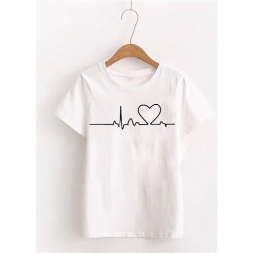Womens T-shirt Retro T-shirt ladies Basic Harajuku short-sleeved heart-shaped printed T-shirt casual O-neck top shirt