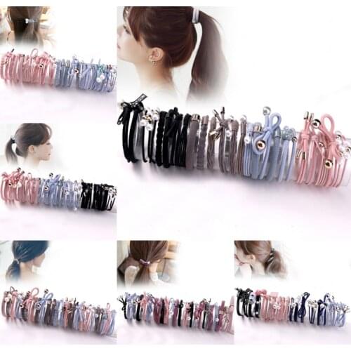 20/25Pcs/pack Korean Style Women Ribbon pearl Bowknot Hair Ropes Elastic Hair Band Girls Rubber Band Cute Hair Ties Bow