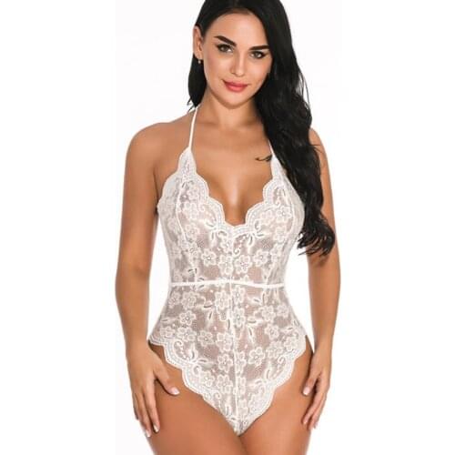 Lingerie Femme One Piece Women Lace Bra Set Deep V Hot Erotic Sexy Hollow Underwear Transparent See Through Bra And Panty Set