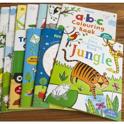 10 books/set Usborne educational Children English Study Scene Picture Cartoon Animals sticker colouring book connection