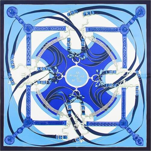 100% Silk Scarf Women Square Scarves Wraps Spain Chain Neckerchief Female Foulard Silk Hijab Lady Bandana Muslim Headscarf