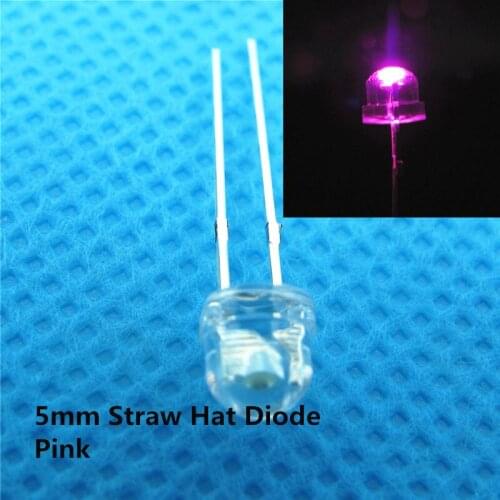 1000pcs pink 5mm Straw Hat Led Urtal Bright Wide Angle Led Lamp Light Bulb 5MM Emitting Diodes Active Components