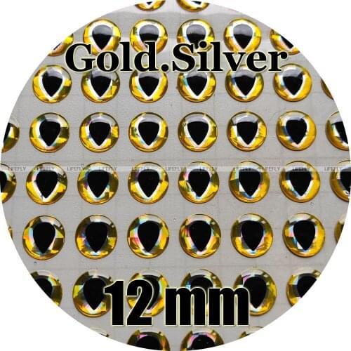 12mm 3D Gold.Silver (Teardrop pupil) / Wholesale 300 Soft Molded 3D Holographic Fish Eyes, Fly Tying, Jig, Lure Making