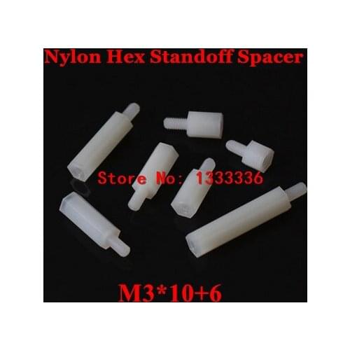 500pcs M3*10+6 Nylon Hex Standoff Spacer Male Female 6mm Thread Plastic Hexagon Pillar Screw Nut M3x10+6mm