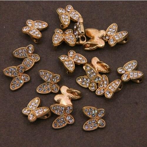 6pcs white K butterfly inlaid rhinestone small pendant, used to make necklace bracelets DIY result jewelry accessories 10*11mm