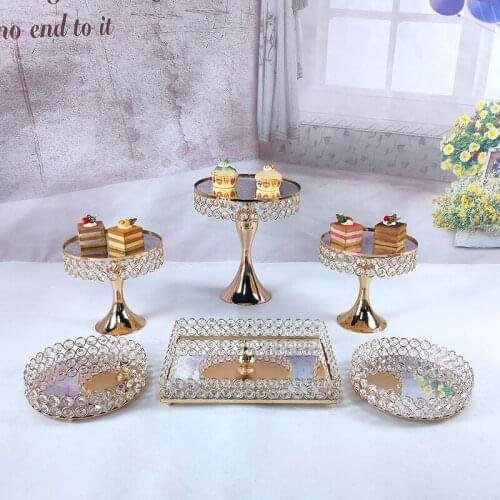 6PCS Gold Mirror Round Metal Cake Stand Wedding Birthday Party Dessert Cupcake Pedestal Display Plate Home Decor