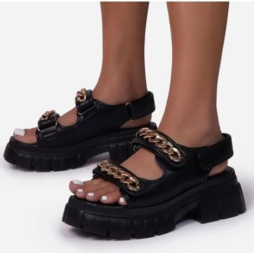 ADBOOV 2021 New Metal Chain Women Sandals Plus Size 36-43 Fashion Platform Sandals Ladies Peep Toe Summer Shoes