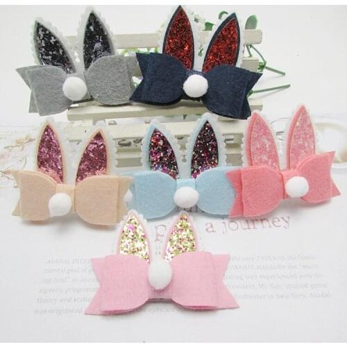6PCS/lot 7cm shiny Rabbit ears padded applique Crafts for garment accessories and Girl Hair Jewelry Decoration