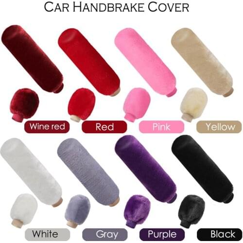 2Pcs Car Handbrake Grip Covers Gear Shift Knob Cover Handle Plush Sleeve Winter Soft Warm Hand Brake Car Accessories for Girls
