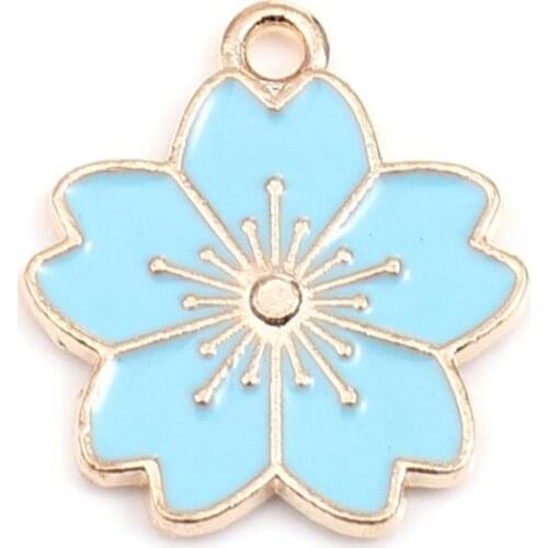 Doreen Box Fashion Zinc Based Alloy Charms Sakura Flower Gold Color Metal Multicolor Enamel Pendants Jewelry 20mm x 18mm, 20 PCs