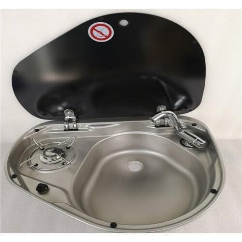 Boat Caravan RV LPG Gas Burner Stove Hob and Sink Combo with Tempered Glass Top 525*425*150mm GR-600R