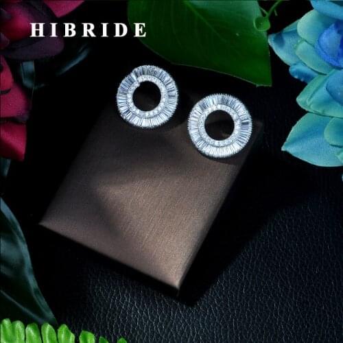 HIBRIDE Jewelry Top Quality AAA Cubic Zircon Stud Earrings Women Fashion Round Gold-Color Earrings E-46