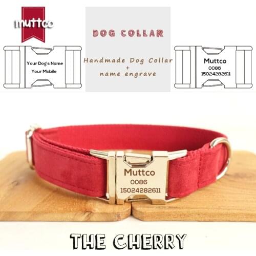 MUTTCO retailing special self-design personalized pet collar THE CHERRY engraved nameplate canvas dog collar 5 sizes UDC020