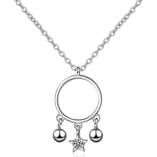 KOFSAC New Fashion 925 Silver Necklaces For Women Party Jewelry Simple Round Shiny Zircon Star Pendant Necklace Accessories Gift