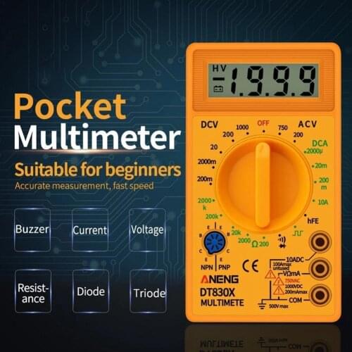 Mini Digital Multimeter Pocket Residential Meters AC/DC Current Voltmeter Transistor Capacitance Resistance Tester DT-830B