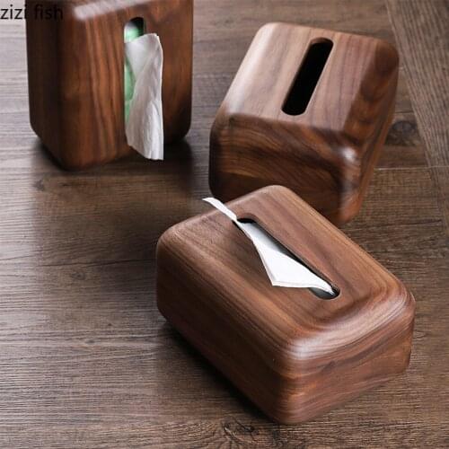 Black Walnut Tissue Box Cover Car Tissue Natural Solid Wooden Napkin Holder Quality Magnetic Box Cover Paper Towel Organizer Box