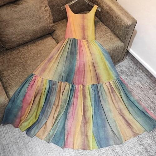 Fashion Colorful Print Cotton Dress Backless swing Party Dresses Summer