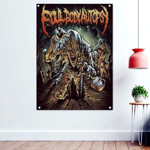 Zombie Death Metal Music Artworks Flag Wall Art Home Decoration Disgusting Bloody Dark Art Banner Rock Band Icon Poster Tapestry