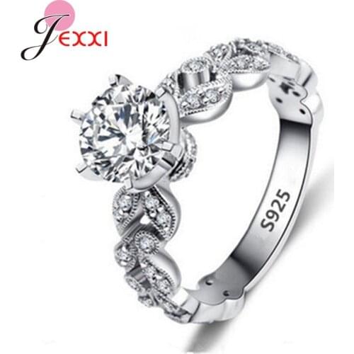 Fashion Elegant 925 Sterling Silver Leaves Ring for Women Girl Wedding Rings Temperament Crystal Knuckle Finger Jewelry