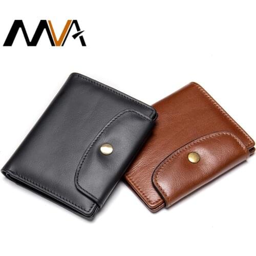 MVA Genuine Leather RFID Men Card Wallet Mini Card Holder With Coin Pocket Mens Small Thin Walet Slim Wallets For Men Lux 7442