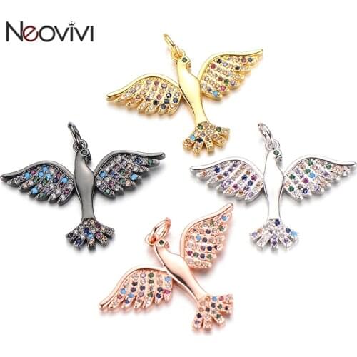 Neovivi Pigeon Dove Pendant for Necklace Women Men DIY Animal Jewelry Gift Micro Pave Colorful Zircon Charms CZ Bead Pendants