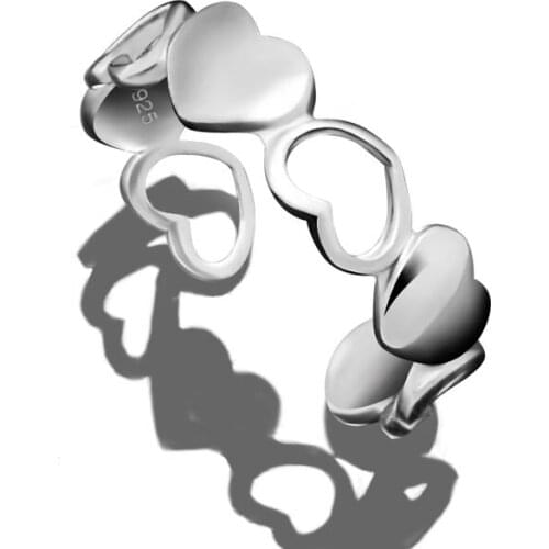 New fashion 925 sterling silver heart ring for woman free adjustment size sweet lovely heart to heart Girl birthday gift