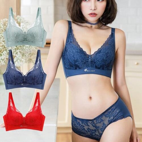 New Lace Sexy Lingerie Set Without Steel Ring 2021 Womens European and American Seamless Adjustable Gather Plus Size Bra Set