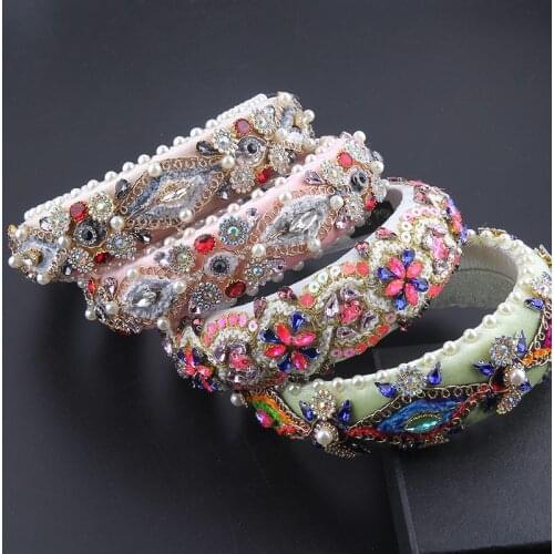 New Personality European Bohemia Style Luxury Colorful Rhinestones Headband Baroque Crystal Thick Sponge Hair Bnad Women 305
